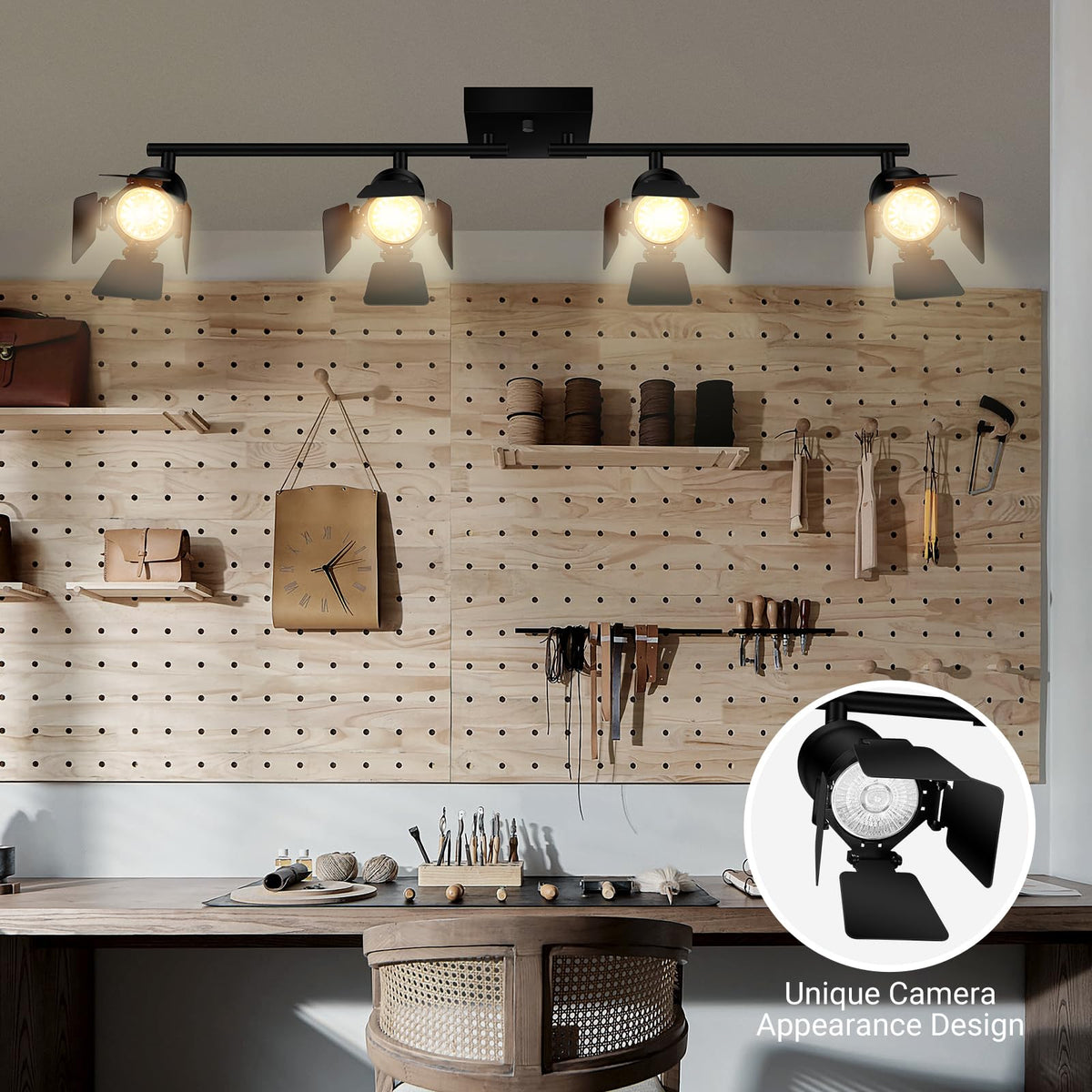 4 Light Track Lighting Fixtures Ceiling, Black Track Lighting with Rotatable Heads, Vintage Industrial Ceiling