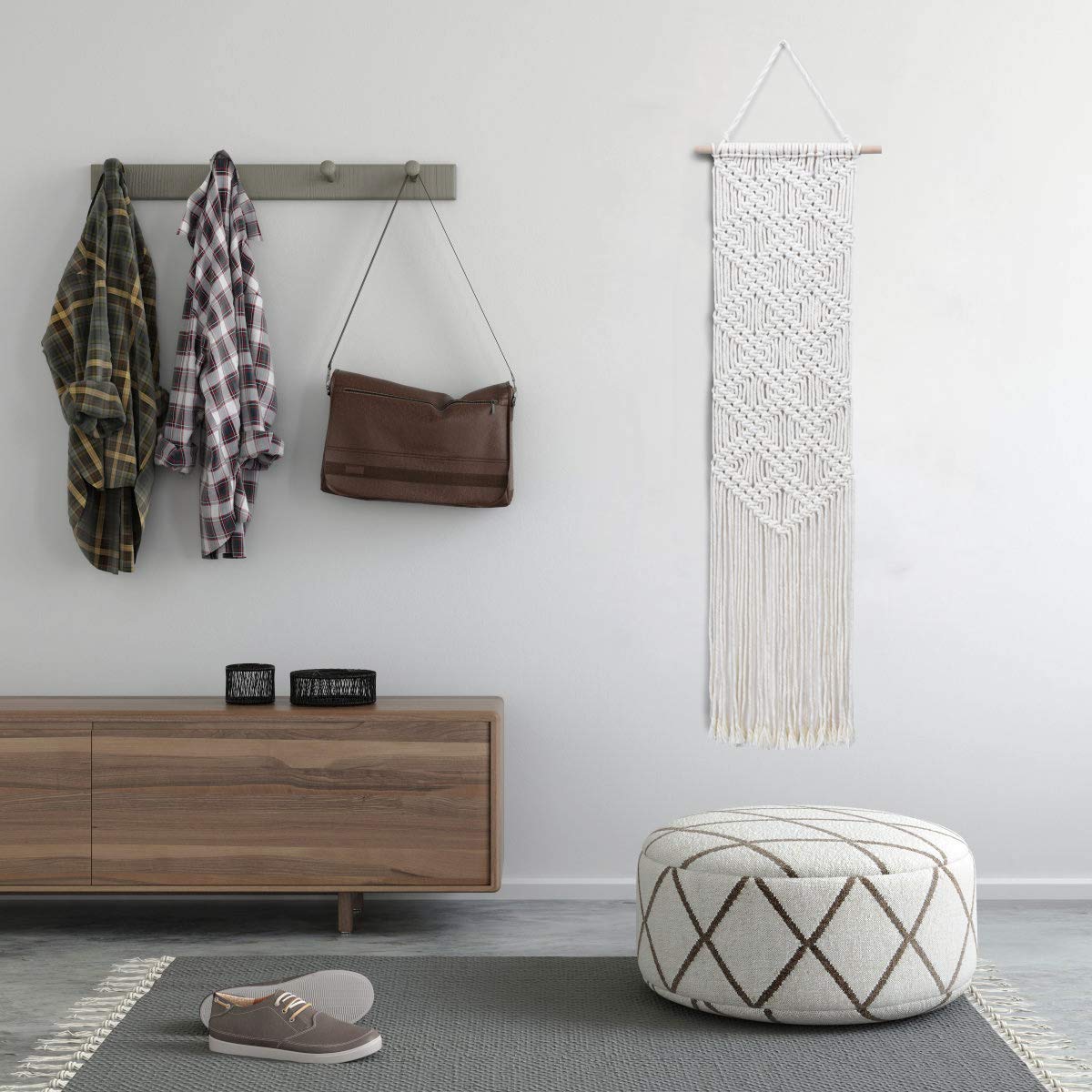 Macrame Wall Hanging - Boho Chic Woven Tapestry - Modern Rustic Wall Art Home Decor - Apartment Dorm Bedroom Nursery