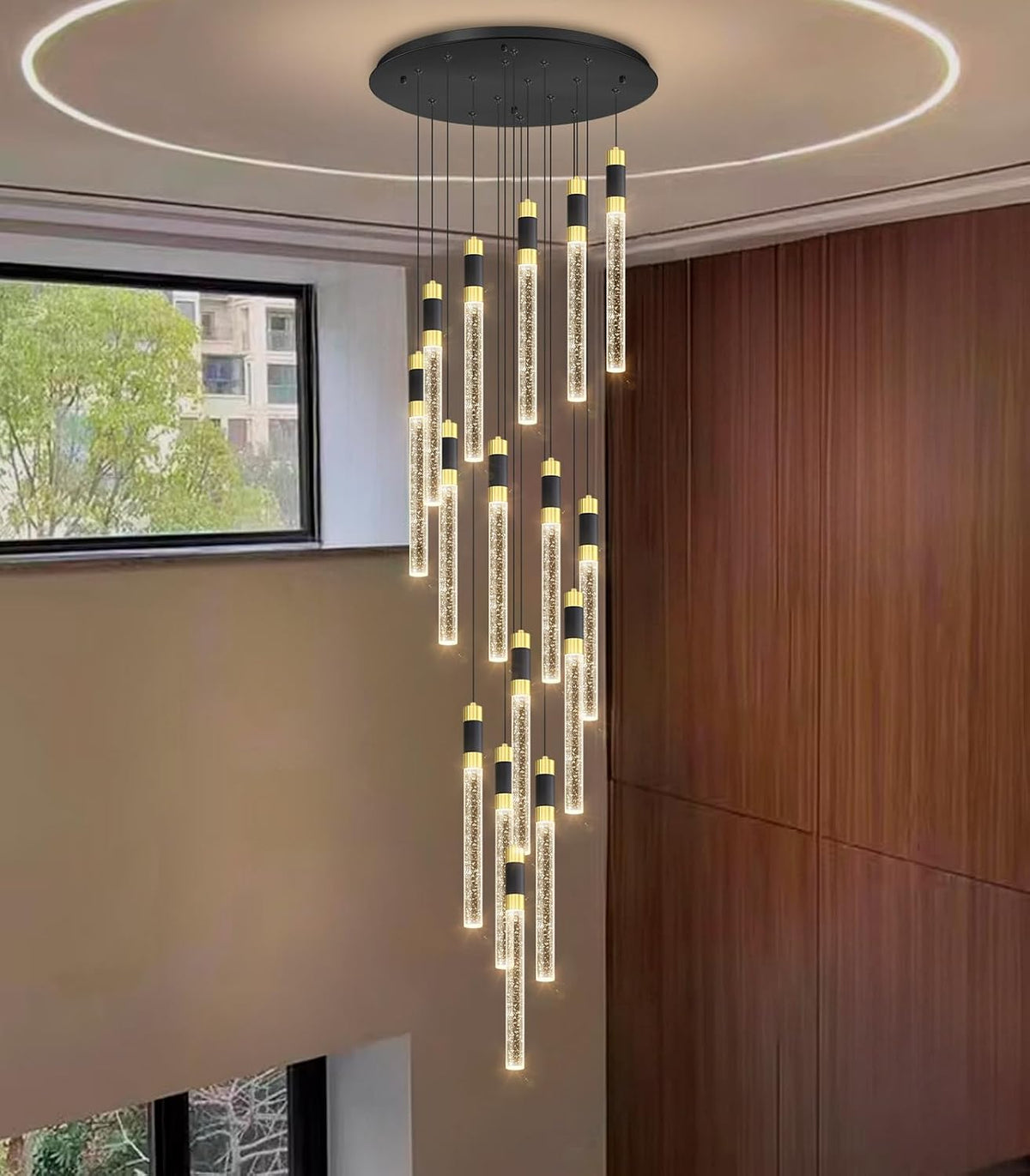 16-Light 138-Inch Modern LED Chandelier for Grand Stairwells and Atriums