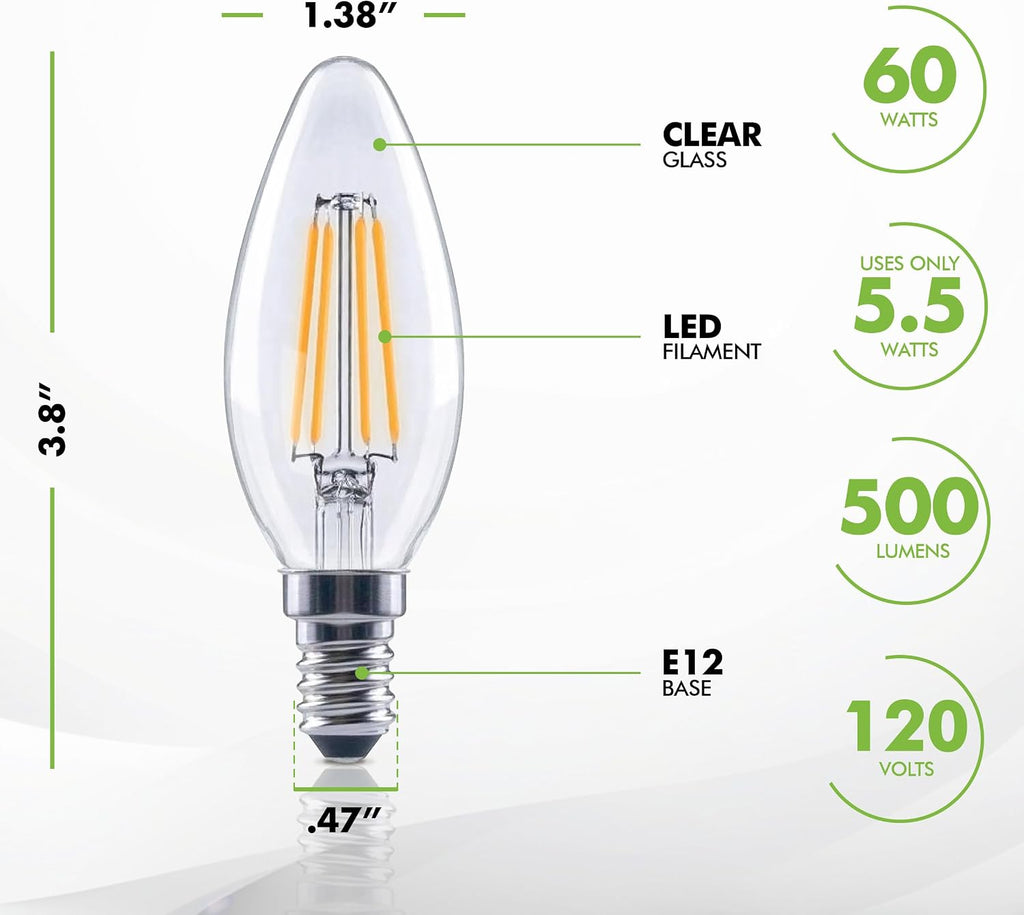 Dimmable LED Candelabra Bulbs, E12 B11, 60W Eq, 2700K