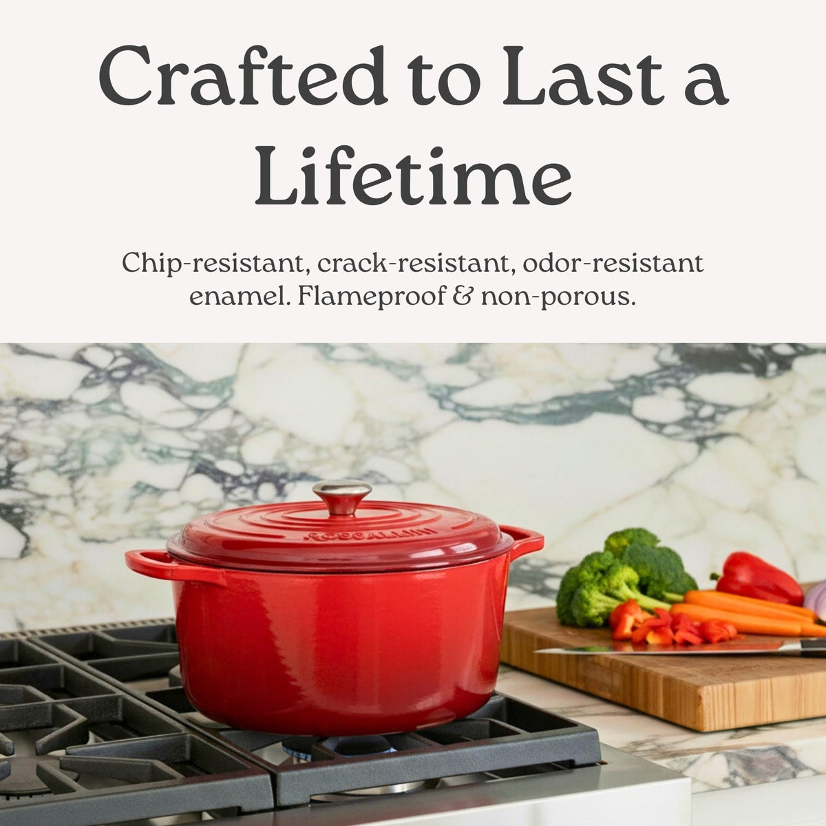 Enameled Cast Iron Oval Dutch Oven Pot with Lid, 5 Quart, Red