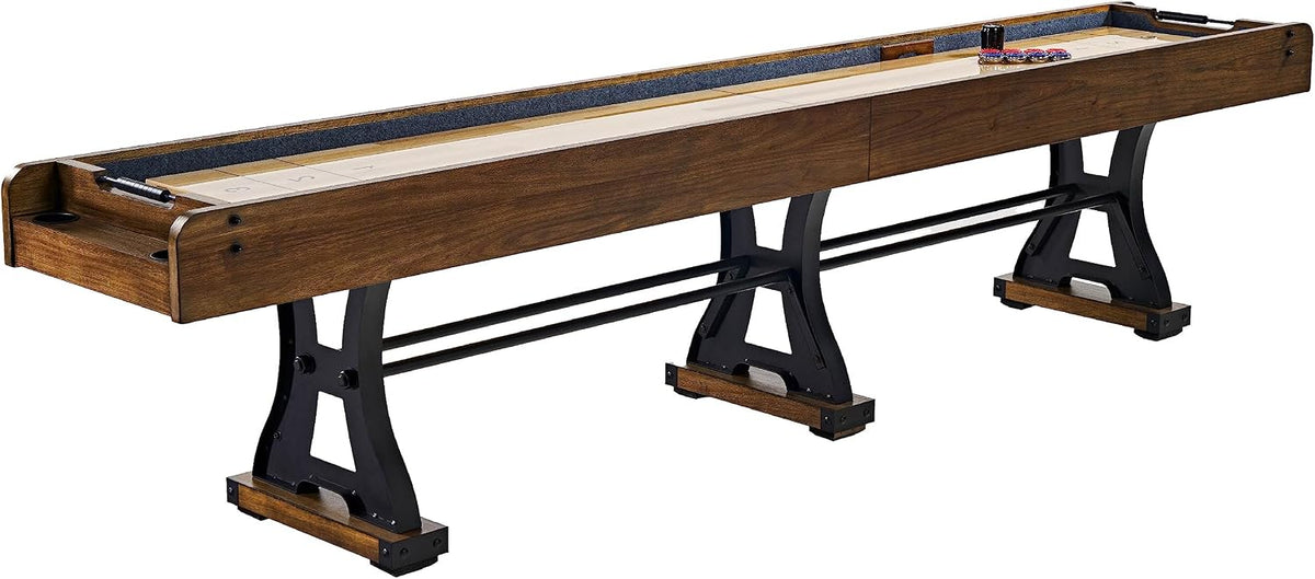 12' Coventry Scratch-Resistant Shuffleboard Table | 12ft industrial-style shuffleboard, scratch-resistant playfield