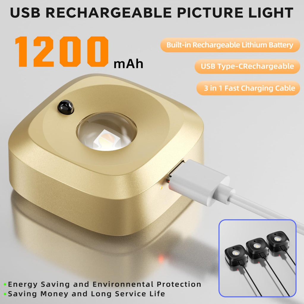 Picture Lights for Wall 3 Pcs, Rechargeable Battery Operated Magnetic Wall Lights with 3 Color Temps, Remote Dimmable