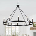 12-Light Black Farmhouse Wagon Wheel Chandelier