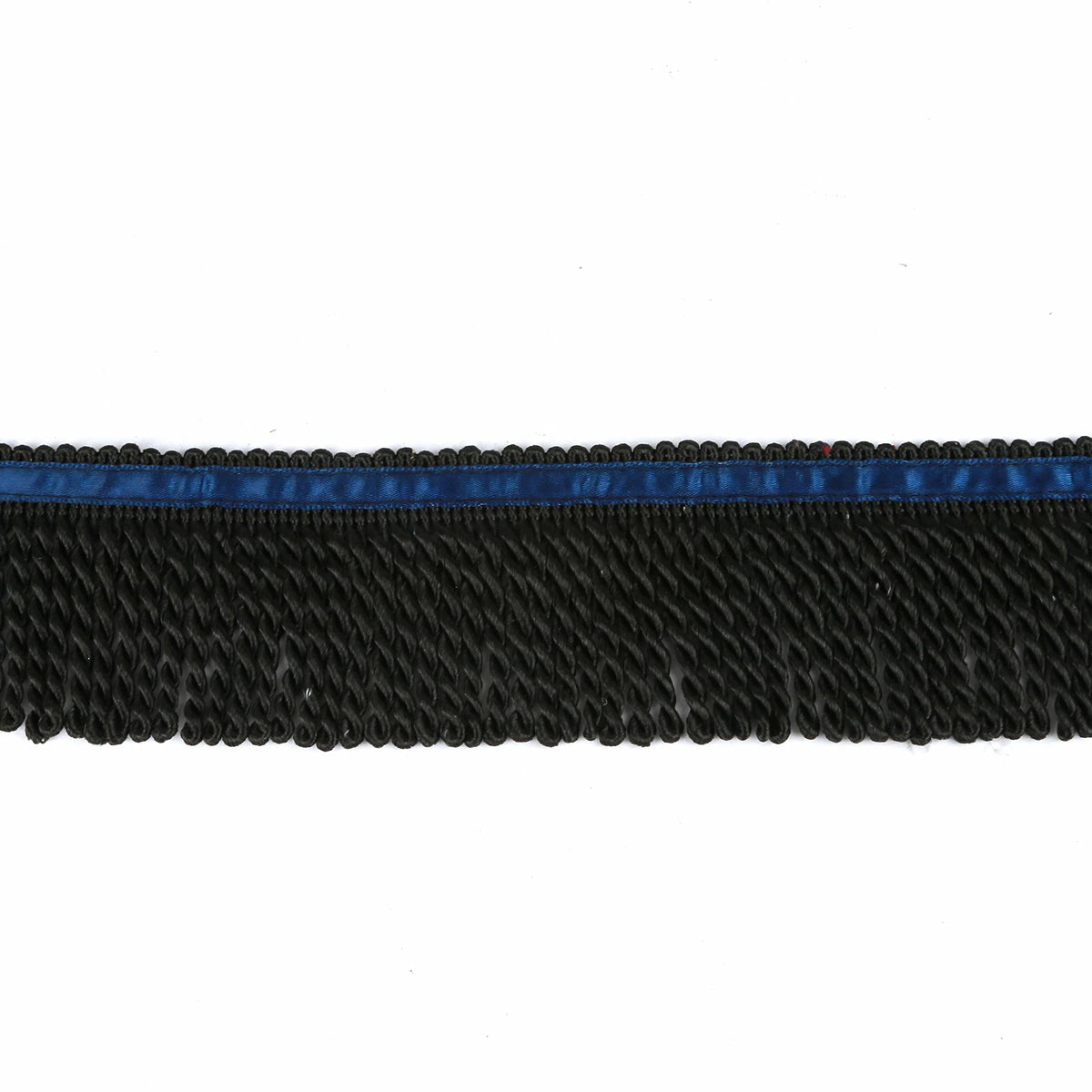 2.5" Wide Bullion Fringe Trim with Blue Ribbon,Black - 10 Yard