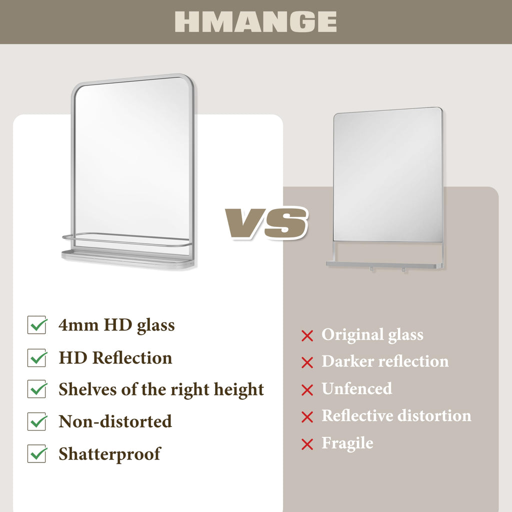 Sliver Bathroom Mirror with Shelf Vanity Mirror