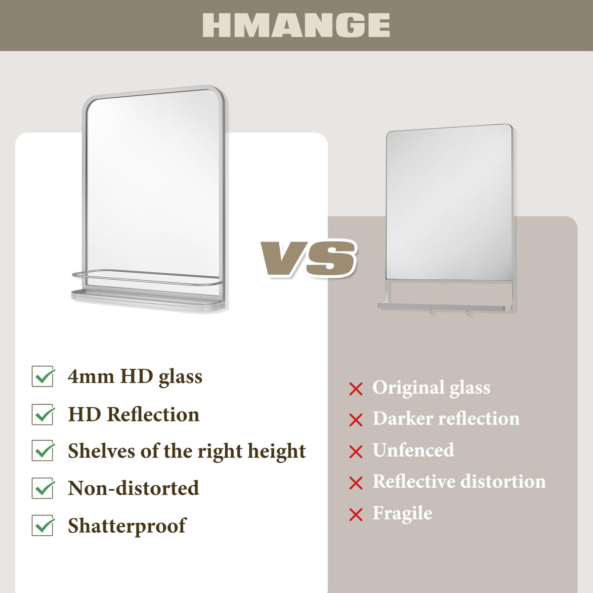 Sliver Bathroom Mirror with Shelf Vanity Mirror