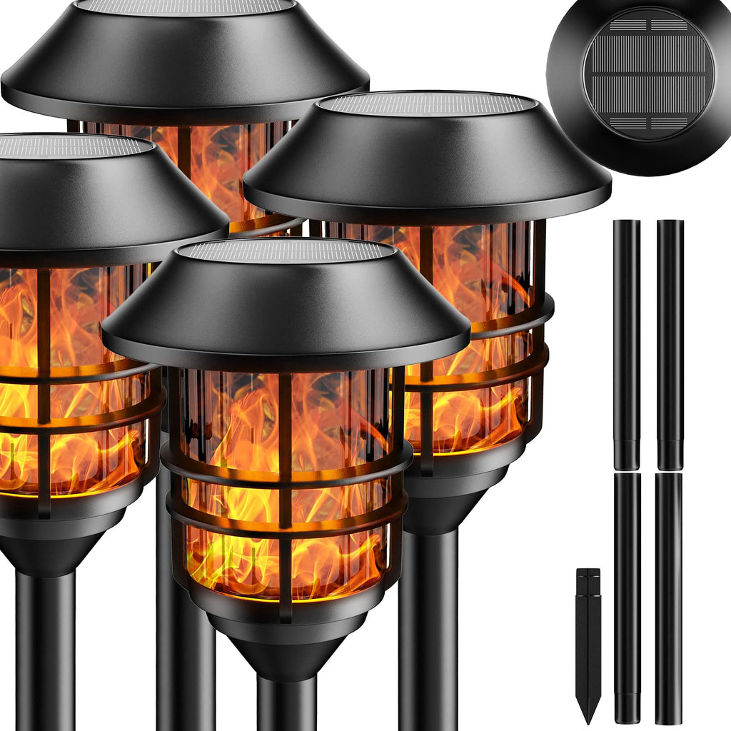Solar Outdoor Lights, Waterproof Pathway Torches, LED Metal Landscape Path Lights for Garden Patio Balcony & Pool