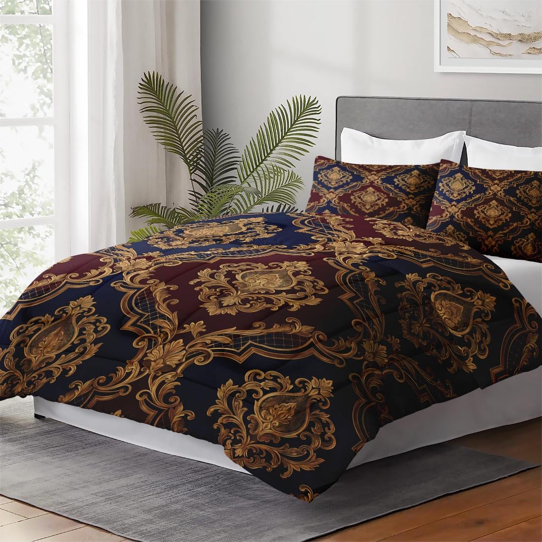 Full Comforter Set, 3 Pieces Vintage Gold Bedding Set
