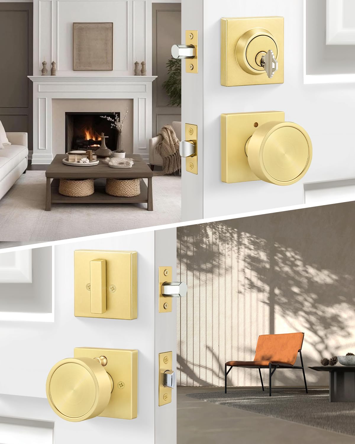 Gold Privacy Door Knob and Deadbolt Set, Zinc Alloy 1 Pack