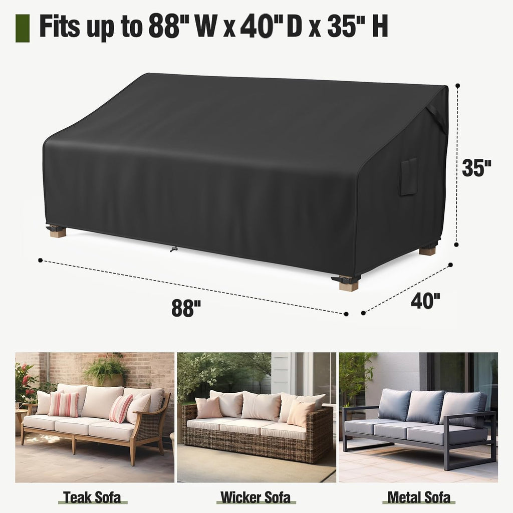 MR.COVER 3-Seater Outdoor Couch Cover, Patio Furniture Covers Waterproof, Fits up to 88W x 40D x 35H inches, with Air