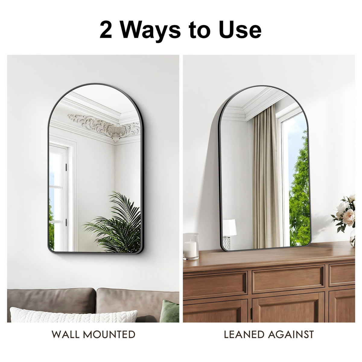 Arched Wall Mirror, 22x36 inch Black Arched Mirror Bathroom