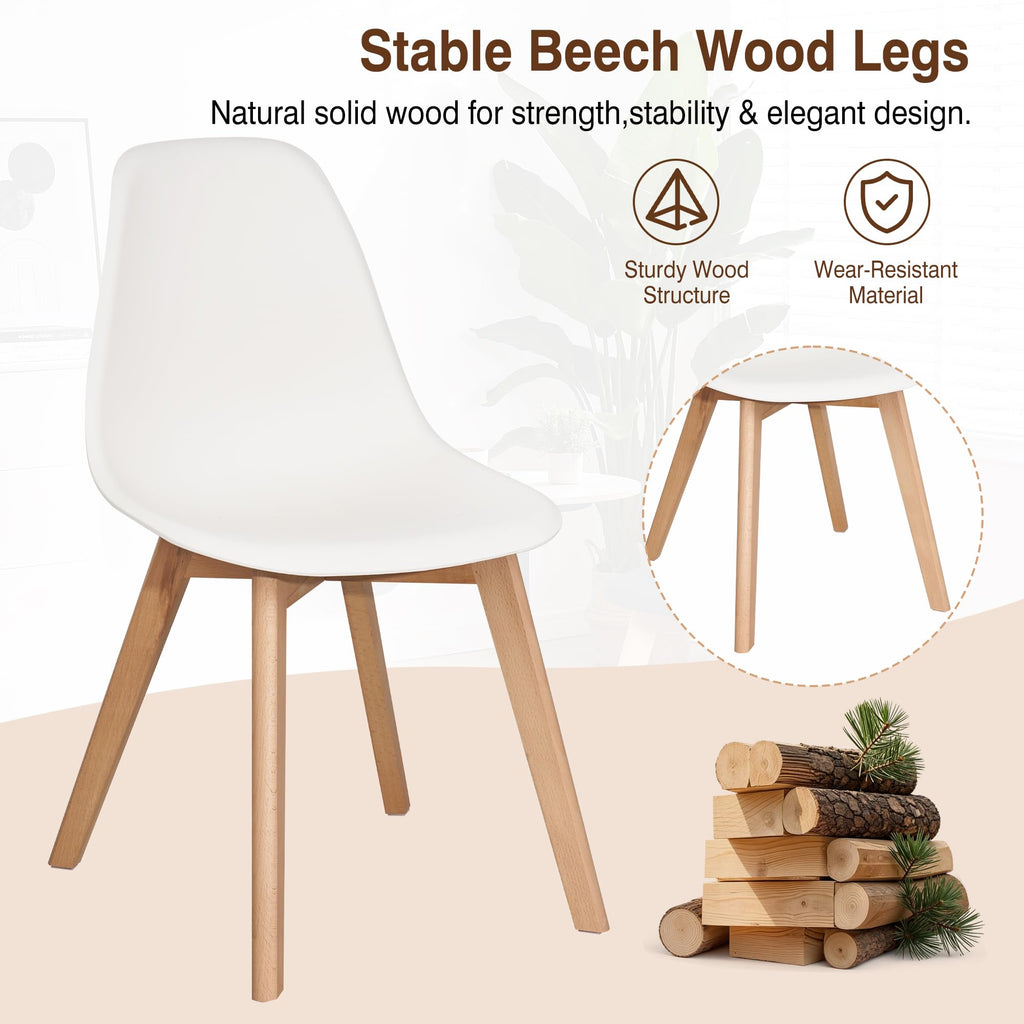 Inspired Eames Style Dining Chairs Set of 4, Mid-Century Modern Kitchen & Dining Room Chairs, Molded Plastic Seat & Back, Solid Wood Legs