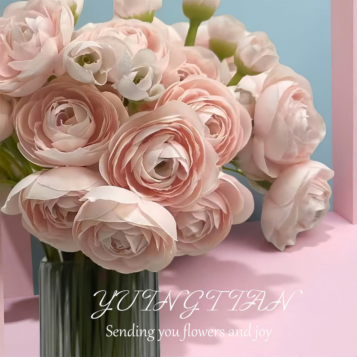 18 Pcs Ranunculus Artificial Flowers Faux Silk Stems Pink
