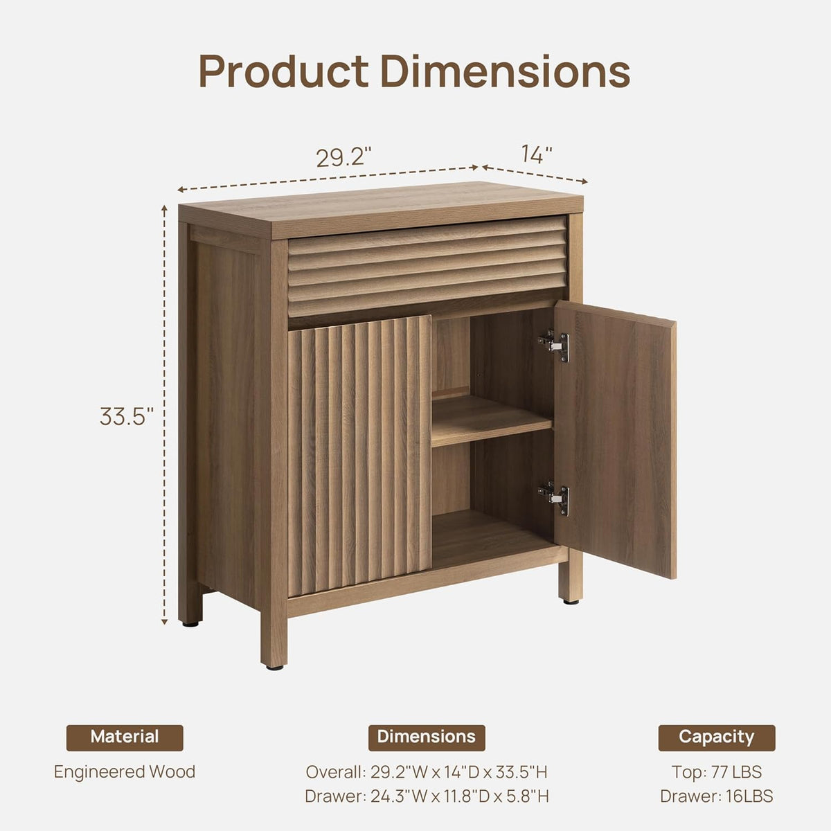 58" Fluted Buffet Cabinet with Storage, Modern Farmhouse Sideboard with Drawers & 3-Level Adjustable Shelves