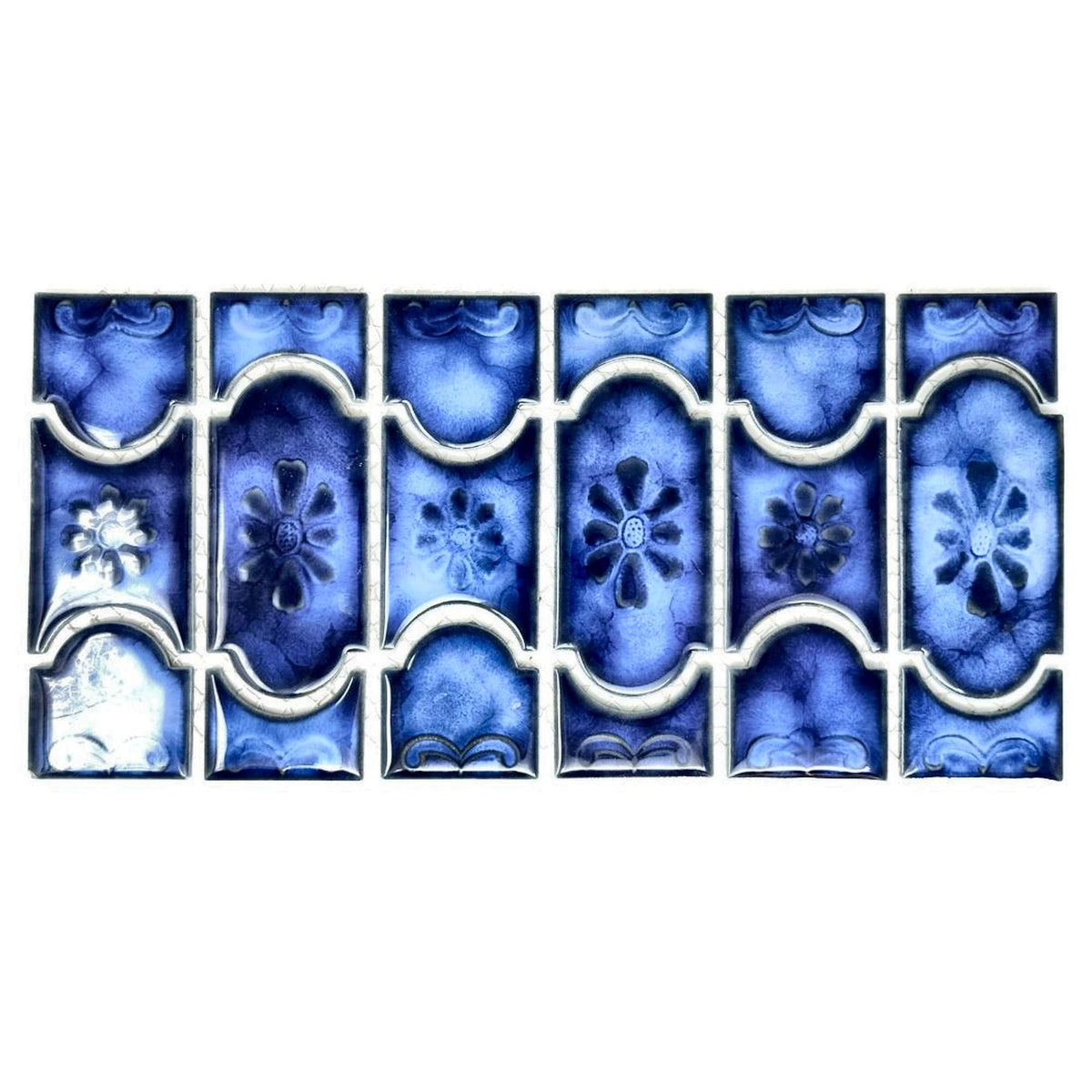 Marble Royal Blue Glossy Porcelain Mosaic Tile on 6x12 Mesh for Pool, Bathroom, Shower, Kitchen Backsplash, Accent