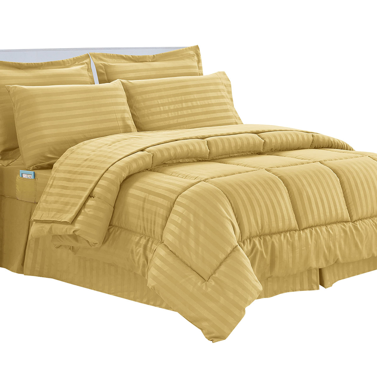 Cozy and Soft 8-Piece Bed-in-a-Bag All Season Comforter Set, Includes 4pc Smart Sheet Set, Bed Skirt, Comforter