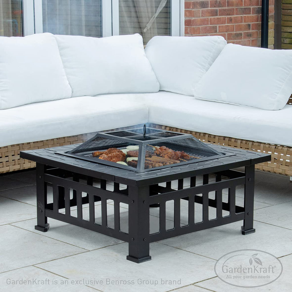 3 in 1 Outdoor BBQ, Firepit & Ice Bucket/Stylish Outdoor Heater With Table Space/Burn Logs Or Charcoal/Includes Mesh