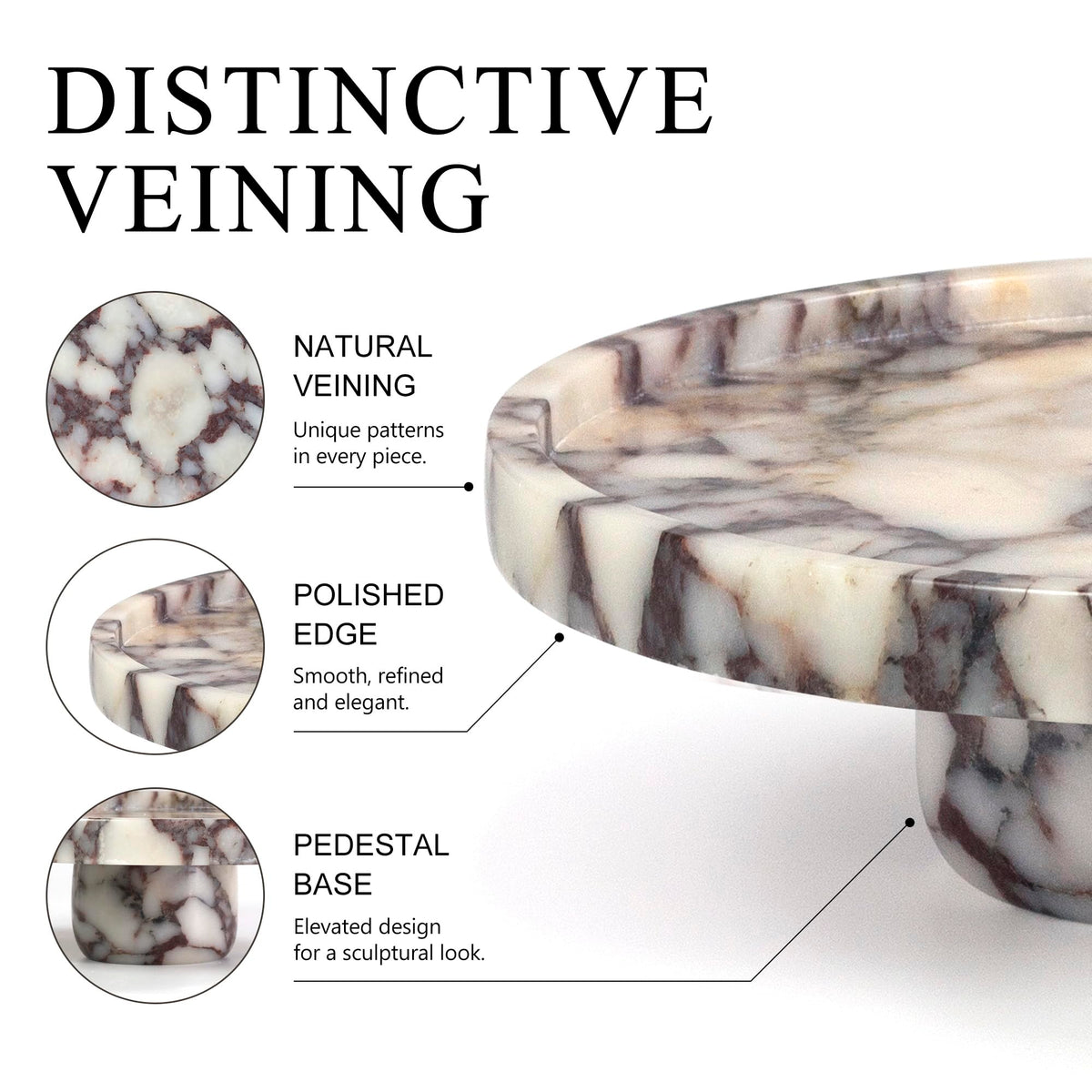 9.8" Marble Decorative Tray with Ball Feet,Calacatta Viola