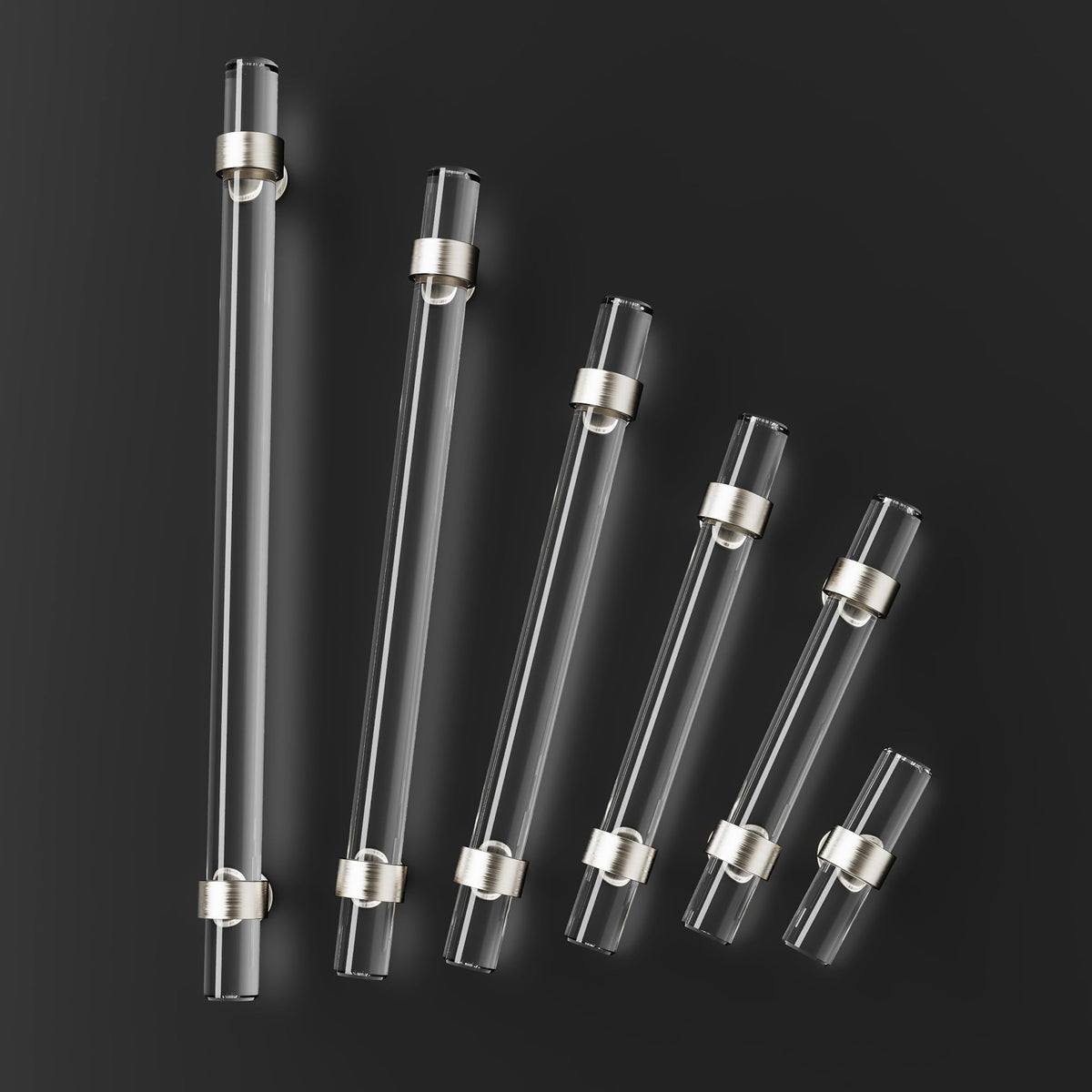 6 Pack Brushed Nickel Crystal Glass Cabinet Pulls, 76mm (3 Inch)