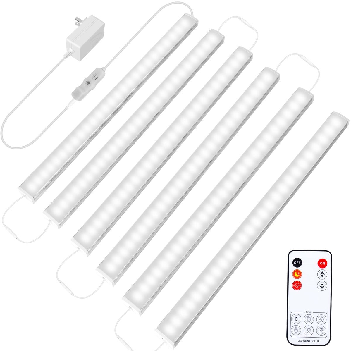 6 PCS 12-inch Plug-in Under Cabinet Lights, Ultra-Thin