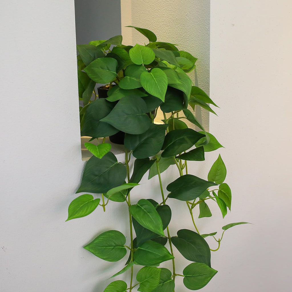 Fake Pothos Hanging Plants, 33" Potted Artificial Hanging Plant, Faux Pothos Silk Vines Hanging Plant Greenery Living