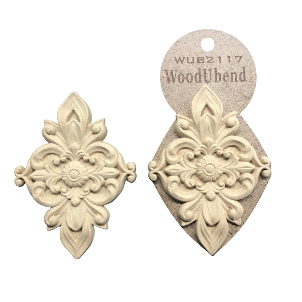 Pack of 2 Centerpieces - Floral Appliques - Heat Bendable & Flexible Wood Onlays 9.5x9.5cm - DIY Craft & Home