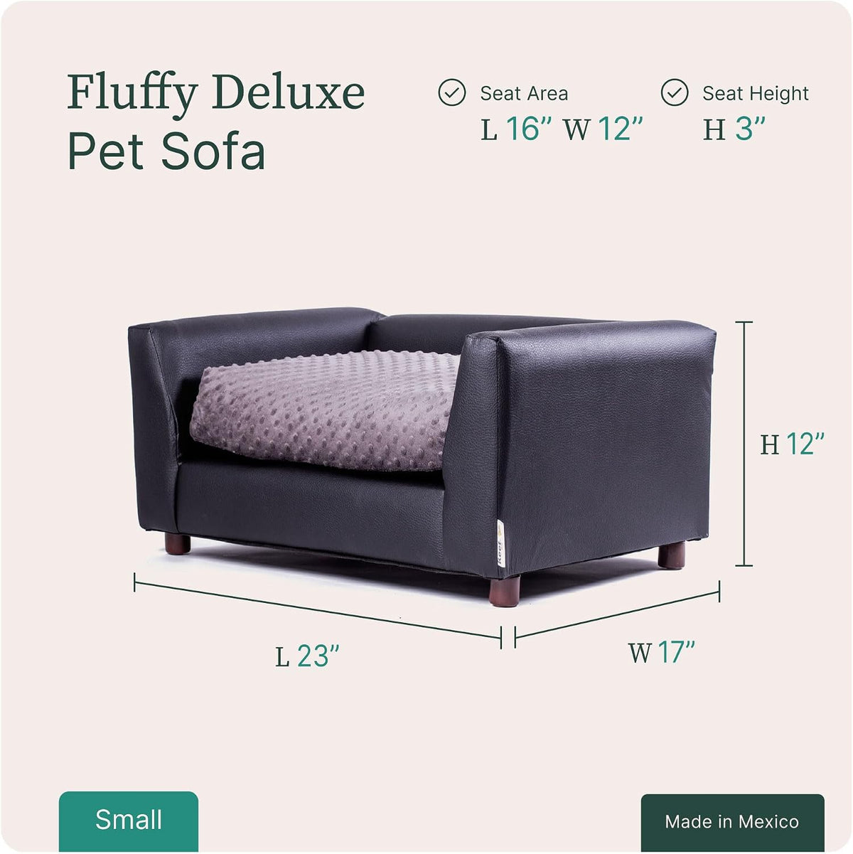 Fluffy Deluxe Pet Bed, Sofa Charcoal, Small