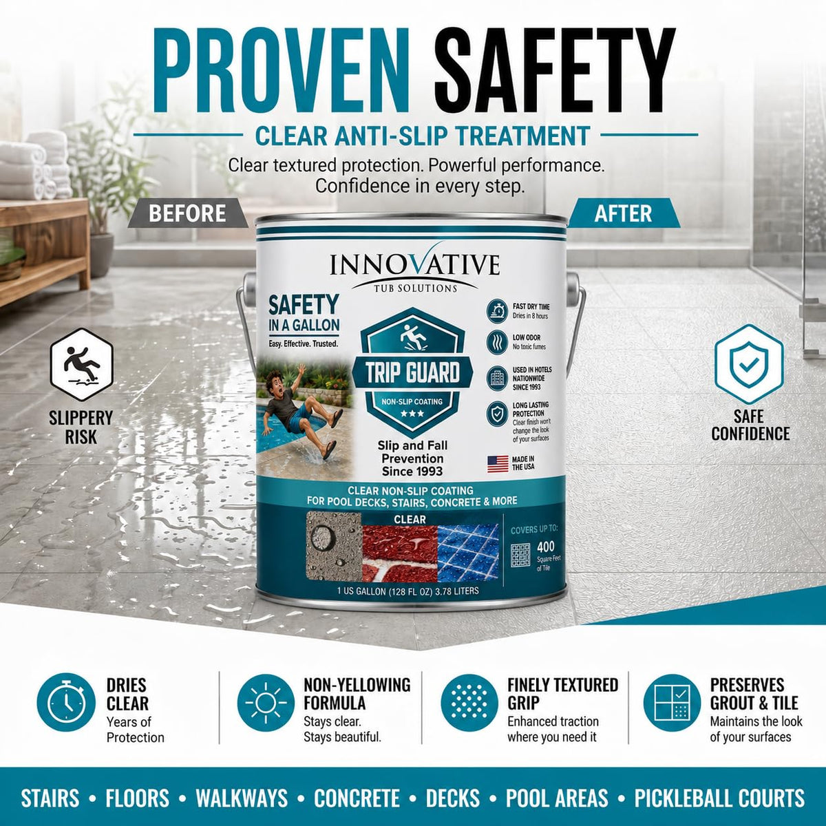 Trip Guard Clear Textured Anti Slip Floor Coating and Sealant - Slip Resistance for Concrete, Stairs, Ramps, Patios