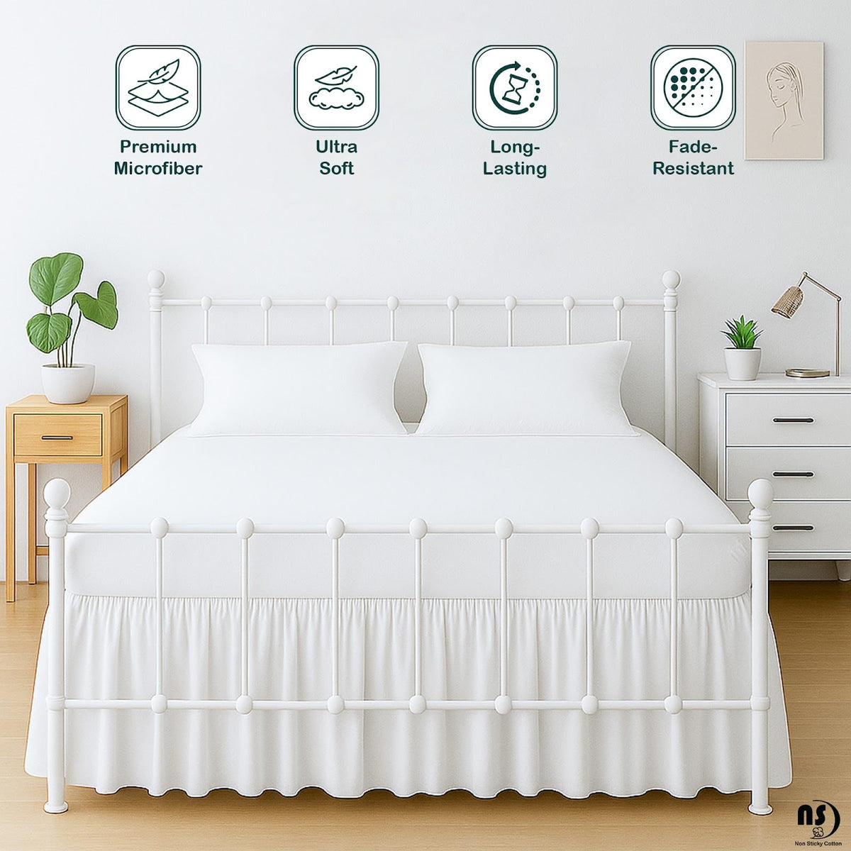 Premium Microfiber Ruffled Bed Skirt, 21" Drop with Split Corners, Soft Wrinkle Free Bedskirt with Platform
