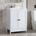 Bathroom Vanity with Ceramic Sink, 24 Inch White Bathroom Sink Cabinet Combo, Restroom Basin Cabinet with 2 Doors,Modern Lavatory Laundry Room Freestanding Organizer w/4-Tier-Hidden Storage