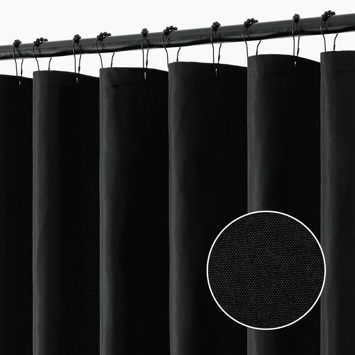 Black Extra Long Linen Fabric Shower Curtain Set - W72xL108