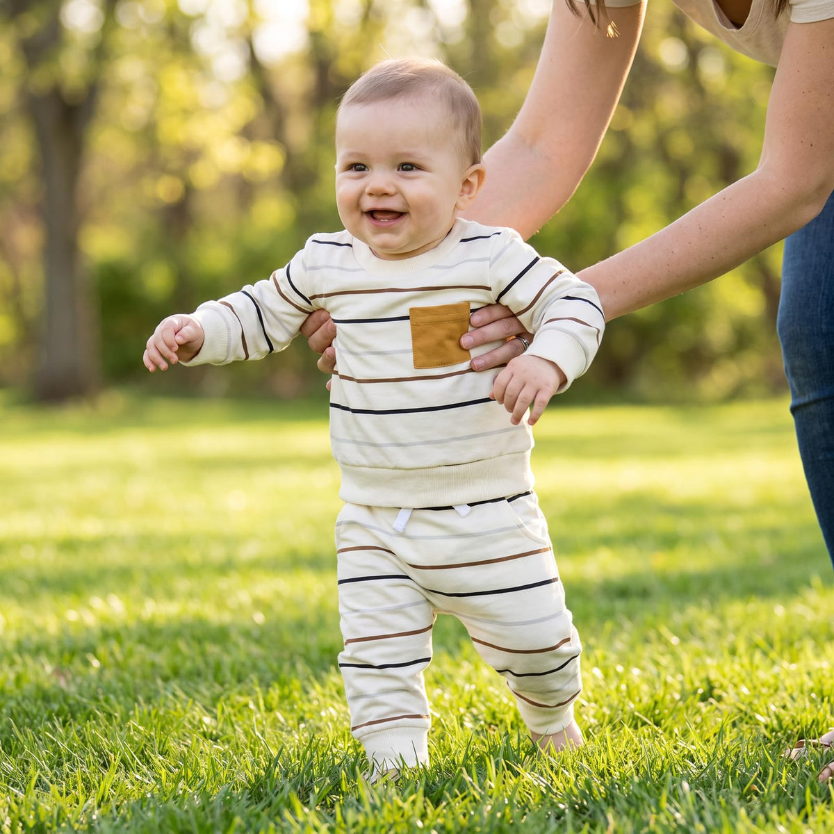 Toddler Baby Boy Clothes Long Sleeve Striped Sweatshirt Pants Set Fall Winter Outfits White