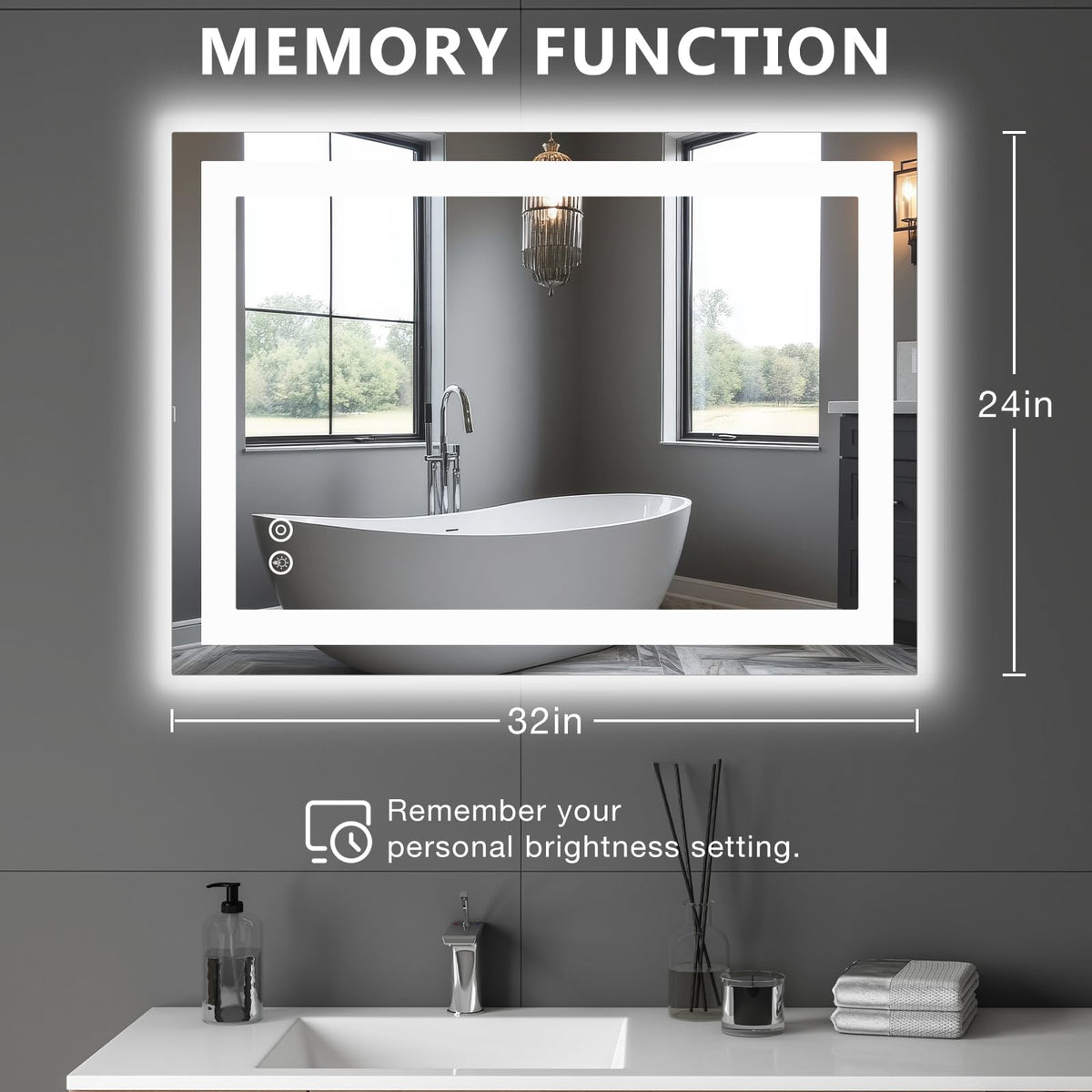 24.1"x32.1" LED Bathroom Mirror, Bathroom Vanity Mirror
