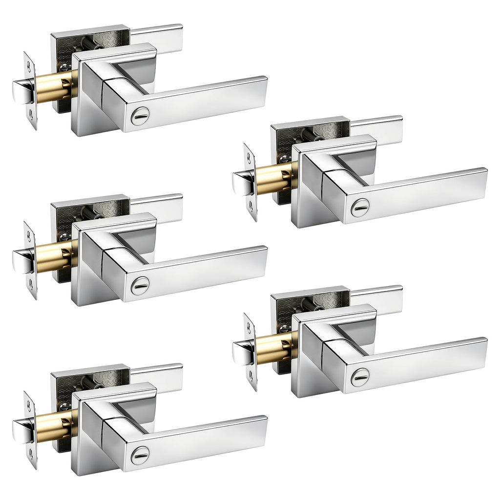 Polished Chrome Bed/Bath Levers Square Privacy Locks 5 Pack