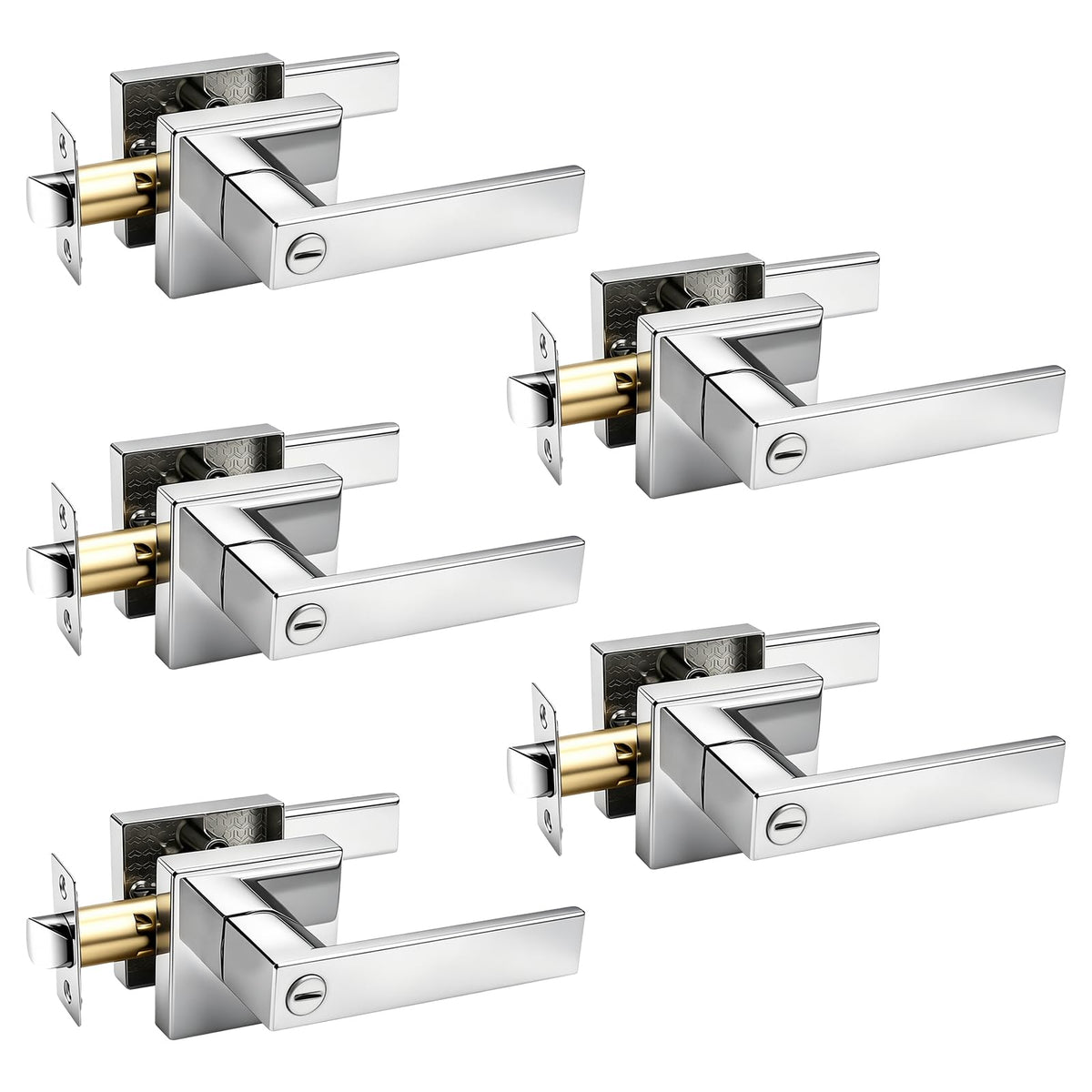 Polished Chrome Bed/Bath Levers Square Privacy Locks 5 Pack