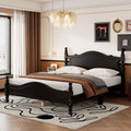 Vintage Wooden Platform Bed Frame with Spindle Headboard (Black)