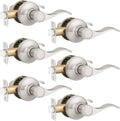 6 Pack Hall and Closet Wave Door Levers in Satin Nickel, Interior Passage Brushed Nickel Heavy Duty Door Knobs
