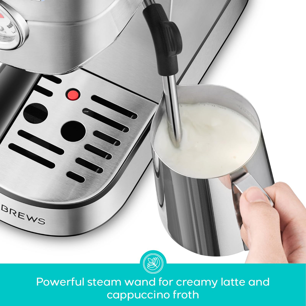 PFAS-Free Espresso Machine with Milk Frother Steam Wand