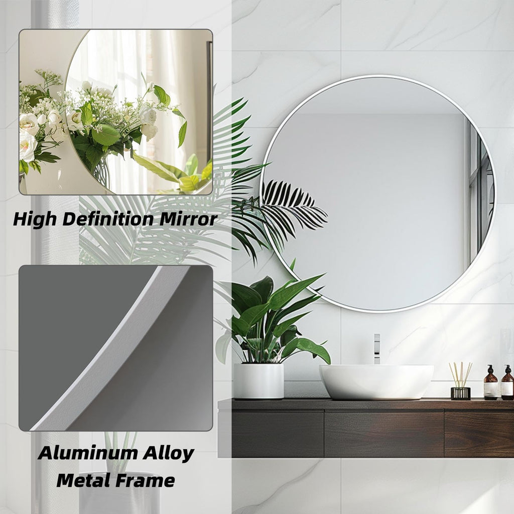 Round Bathroom Mirror, Circle Mirror, White, 28" L x 28" W, 1 Pack