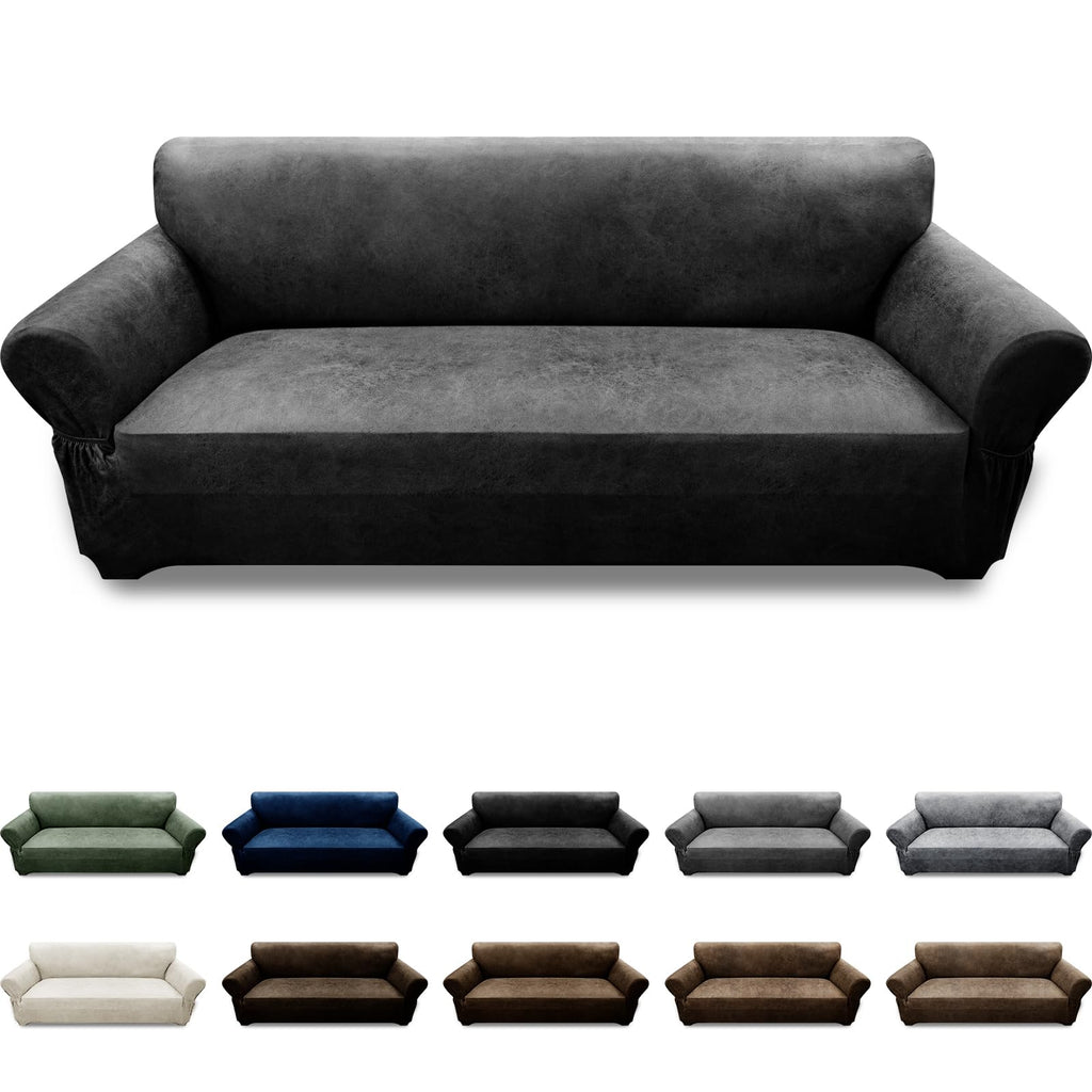 Couch Cover Leather Look 3 Seater Couch Sofa Cover 1-Piece Sofa Slipcover Stretch Furniture Protector with Elastic