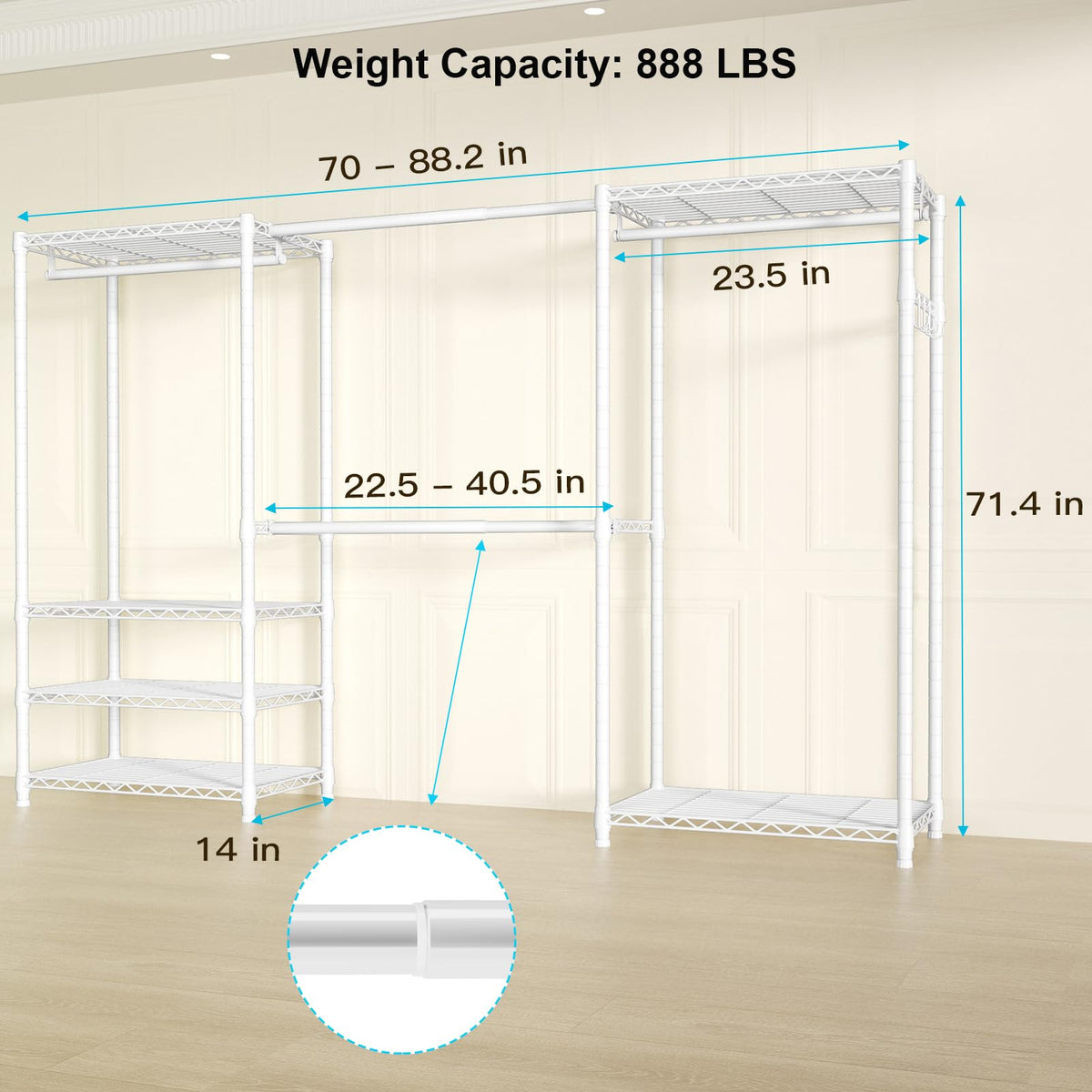 E1 Heavy Duty Closet Garment Rack, Adjustable Metal Clothing Storage