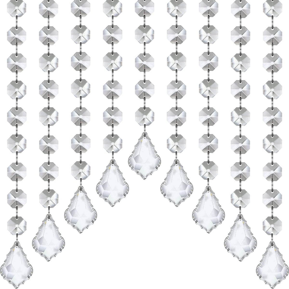 33ft Crystal Garland Strands, String of Beads w/Crystal Maple Leaf Prism Pendant