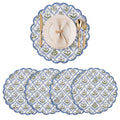 Floral Block Print Round Placemats 15 in, Set of 4, Light Steel Blue