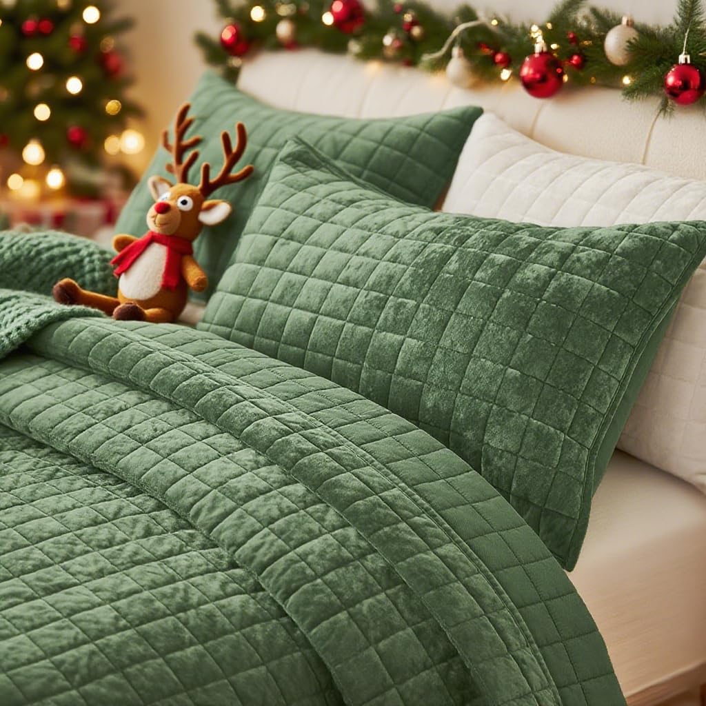 Quilt Set 98x106 Luxurious Velvet Bedding Sets with 2 Pillow Shams 20x36 3 Pieces Ultra Soft Quilted