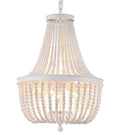Beaded Chandelier Farmhouse White Wood Beaded Boho Light Fixture Vintage Antique 8 Lights Nursery Kitchen Foyer