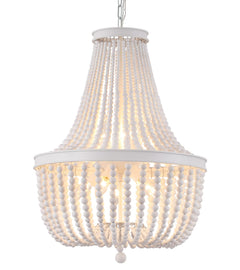 Beaded Chandelier Farmhouse White Wood Beaded Boho Light Fixture Vintage Antique 8 Lights Nursery Kitchen Foyer