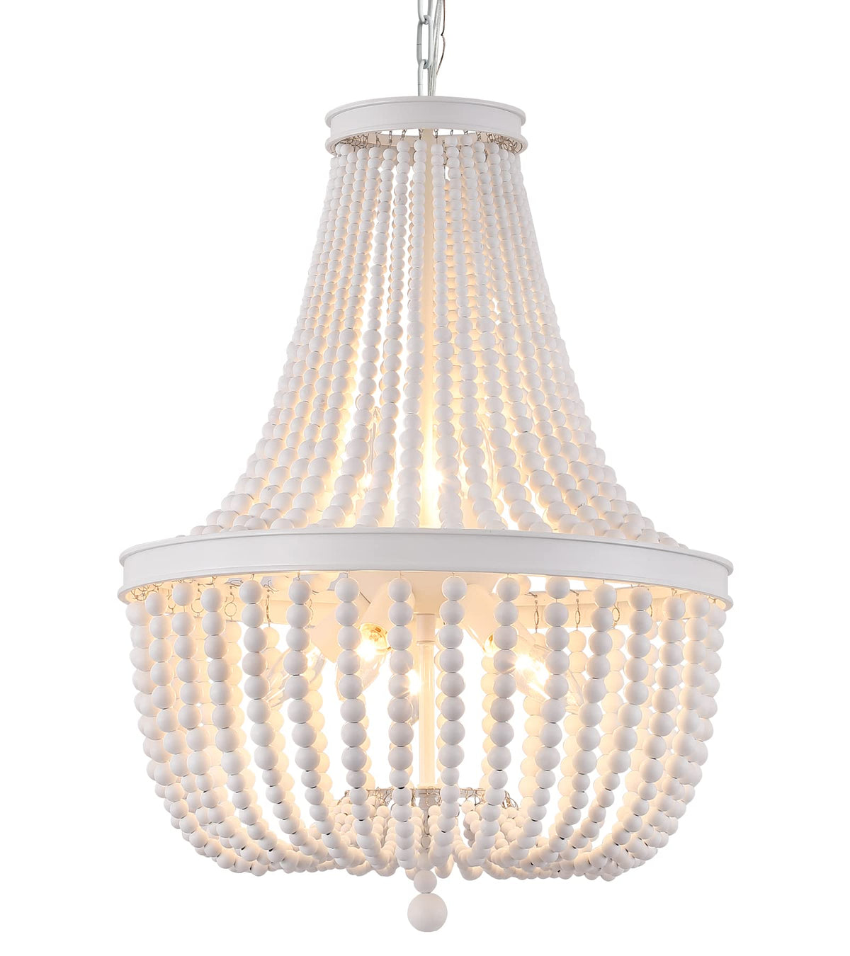 Beaded Chandelier Farmhouse White Wood Beaded Boho Light Fixture Vintage Antique 8 Lights Nursery Kitchen Foyer