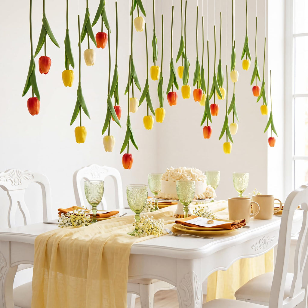 12 Pack 5 ft Artificial Tulips Hanging Flower Garland, Yellow