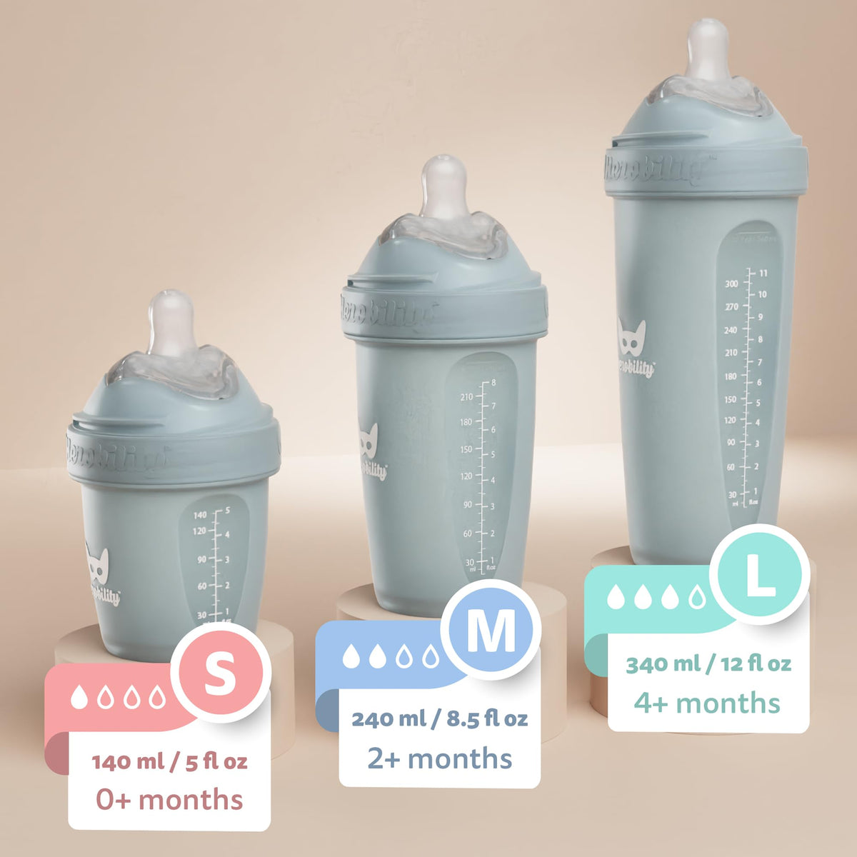 Anti-Colic Baby Bottles 5 oz / 140 ml - Pack of 3 Newborn Baby Bottles, Slow Flow Plastic Bottles, Breast-Shaped Teat